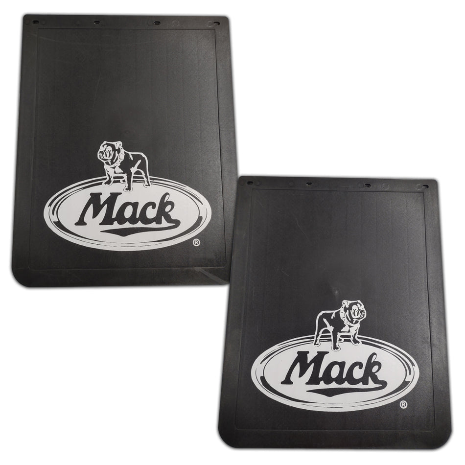 James King 24" X 30" X 1/4" Mack Logo Mud Flap -  (SPECIFY - Right  or Left Side) White Logo on Black Matte - Berube's Truck Accessories