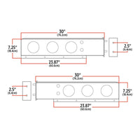 30" LED Mud Flap Hangers with 2.5" Bolt Spacing & 3 Red Clear LEDs