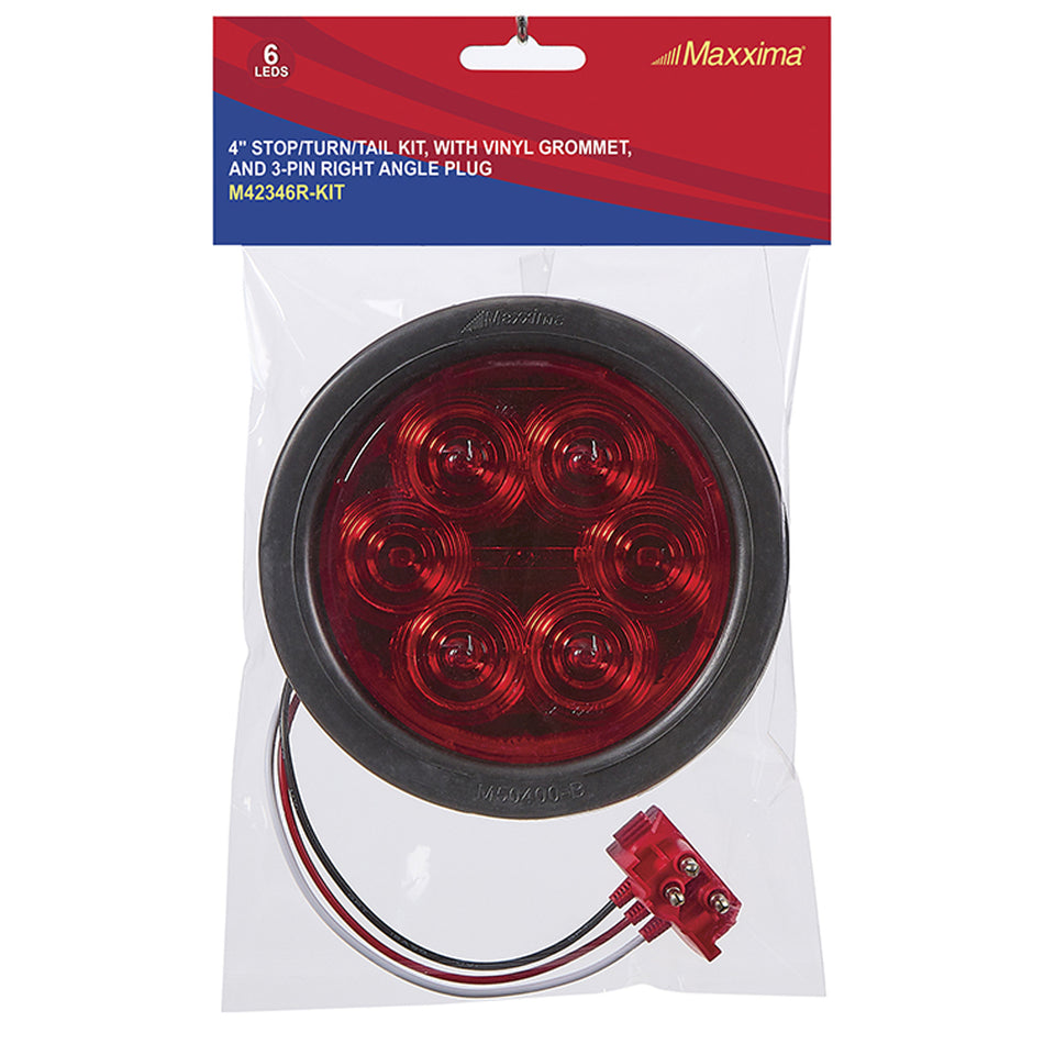4" Round Red Lighting Series Stop/Turn/ Tail Kit w Grommet & Right Angle Plug