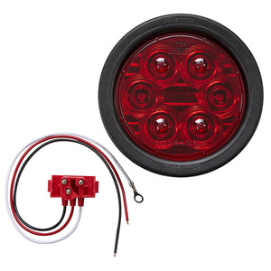 4" Round Red Lighting Series Stop/Turn/ Tail Kit w Grommet & Right Angle Plug