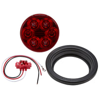 4" Round Red Lighting Series Stop/Turn/ Tail Kit w Grommet & Right Angle Plug