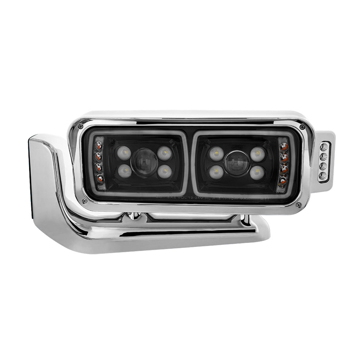 10 High Power LED "Blackout" Projection Headlight Assembly w/ Mounting Arm & Turn Signal Side Pod - Berube's Truck Accessories