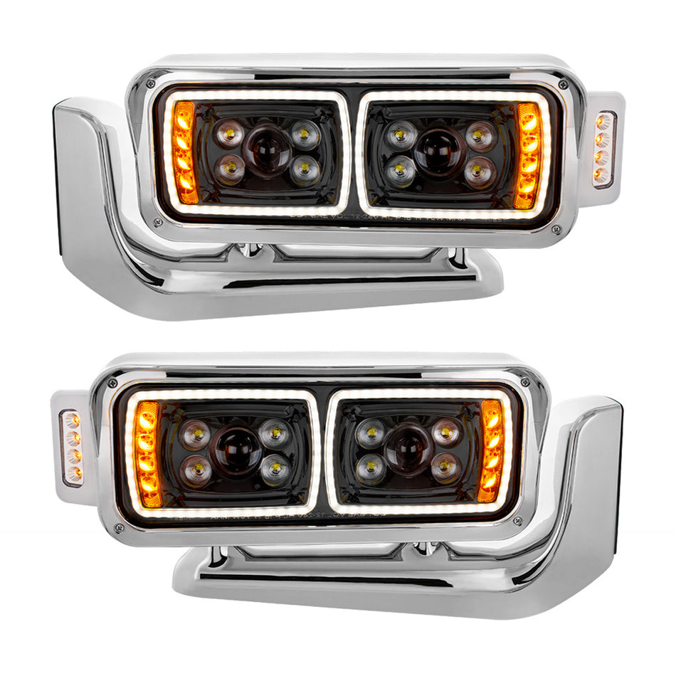 10 High Power LED "Blackout" Projection Headlight Assembly w/ Mounting Arm & Turn Signal Side Pod - Berube's Truck Accessories