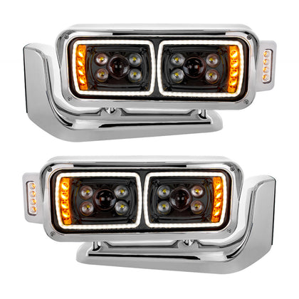10 High Power LED "Blackout" Projection Headlight Assembly w/ Mounting Arm & Turn Signal Side Pod