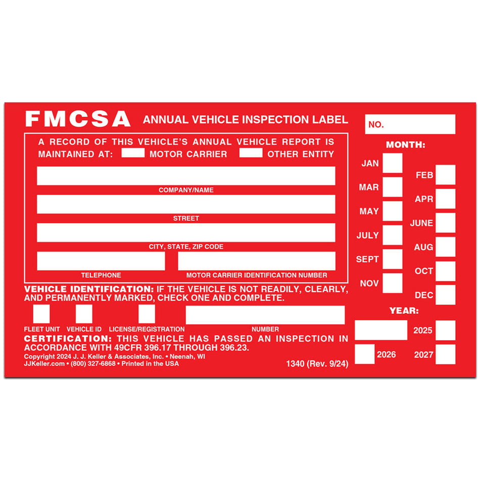 Annual Vehicle Inspection Label - Aluminum w/ Punch Boxes, English, 6" W x 3-1/2" L