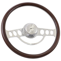 The Caddy - 18" Half Wrap Billet Chrome Aluminum 2-Spoke Wheel with Wood Wrap, Chrome Bezel and Horn Button