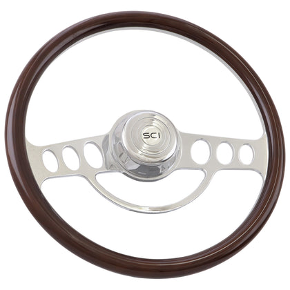 The Caddy - 18" Half Wrap Billet Chrome Aluminum 2-Spoke Wheel with Wood Wrap, Chrome Bezel and Horn Button
