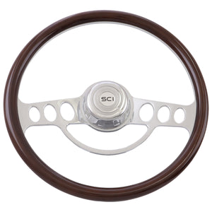 The Caddy - 18" Half Wrap Billet Chrome Aluminum 2-Spoke Wheel with Wood Wrap, Chrome Bezel and Horn Button