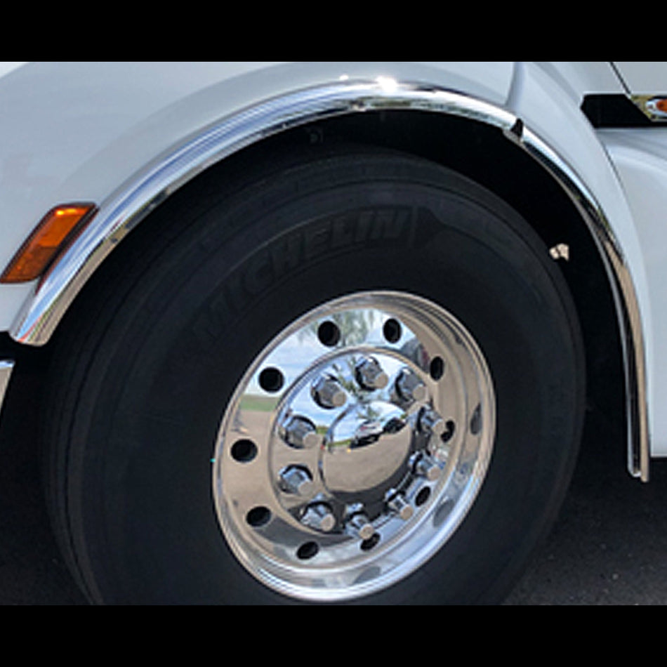 Real Wheel - Peterbilt 589 Short Hood Stainless Steel Fenderettes (4 Pc. Set - Split Fenders)