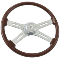 20" Classic Mahogany Wood Rim, Chrome 4 Spoke w Slot Cut Outs & Chrome Bezel (SCI Logo)