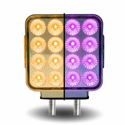 Amber/Red Turn & Marker to Purple Auxiliary Square Reflector Double Face LED Light – Double Post | 38 Diodes | Clear Lens