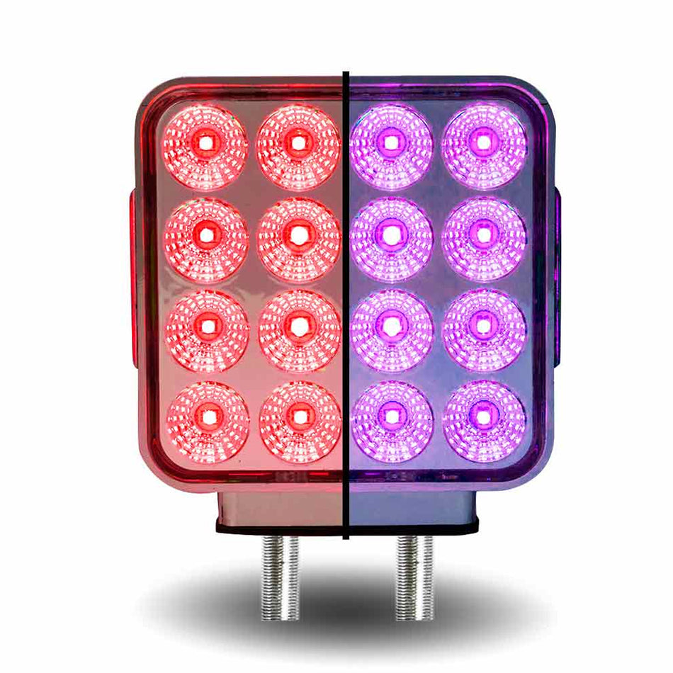 Amber/Red Turn & Marker to Purple Auxiliary Square Reflector Double Face LED Light – Double Post | 38 Diodes | Clear Lens