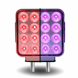 Amber/Red Turn & Marker to Purple Auxiliary Square Reflector Double Face LED Light – Double Post | 38 Diodes | Clear Lens