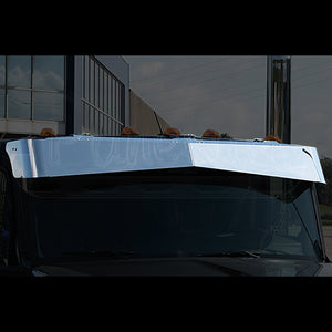 Panelite - Kenworth W990, T680 & T880 52" Flat Top Sleeper - Straight Top Bowtie Stainless Steel Visor