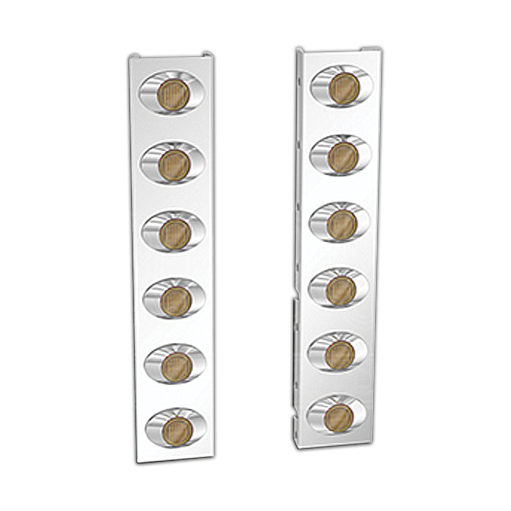 Panelite - 1987+ Peterbilt 378/379/388 or 389 Vortox 13" or 15" Donaldson Stainless Steel Front Air Cleaner Light Boxes - Amber LED (6 x M3 LED Lights)