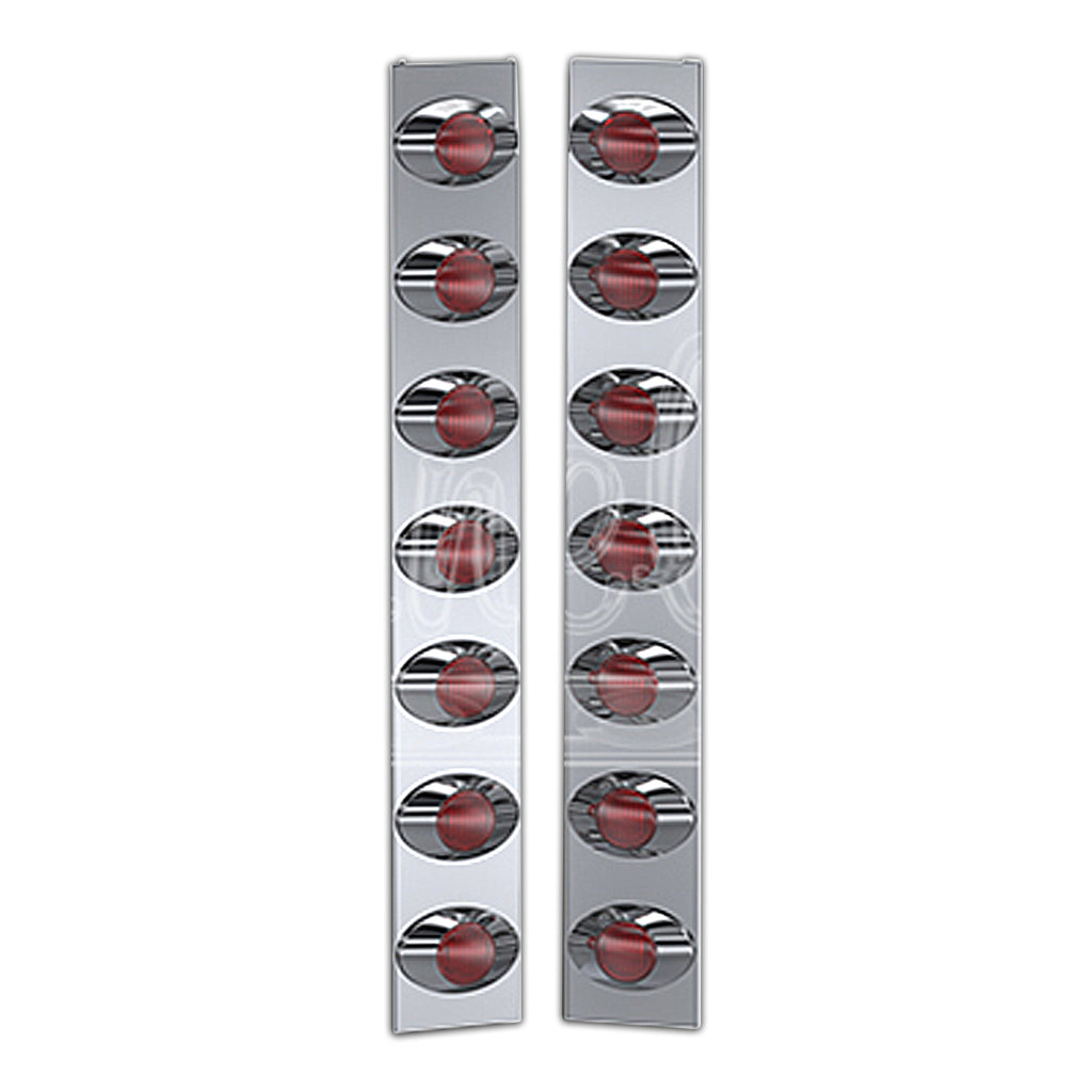 Panelite - 2010+ Peterbilt 367 SFA, 388 or 389 Stainless Steel Premium Rear Air Cleaner Light Boxes - Red LEDs (7 x M3 Lights)