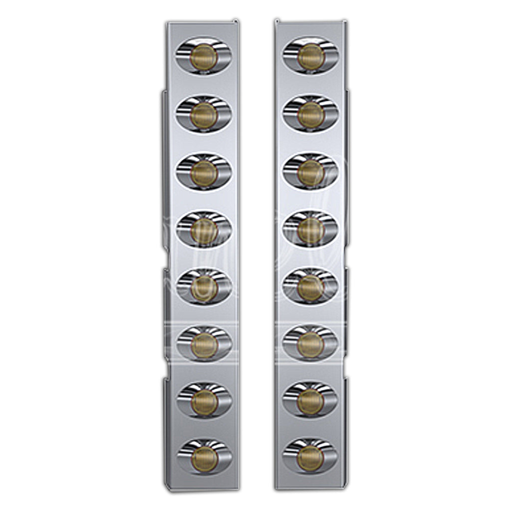 Panelite - 2005-2015 Peterbilt 378/379/388 and 389 Stainless Steel Standard Front Air Cleaner Light Boxes - Amber LEDs (8 x M3 Lights)
