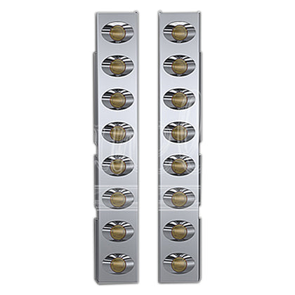 Panelite - 2005-2015 Peterbilt 378/379/388 and 389 Stainless Steel Standard Front Air Cleaner Light Boxes - Amber LEDs (8 x M3 Lights)