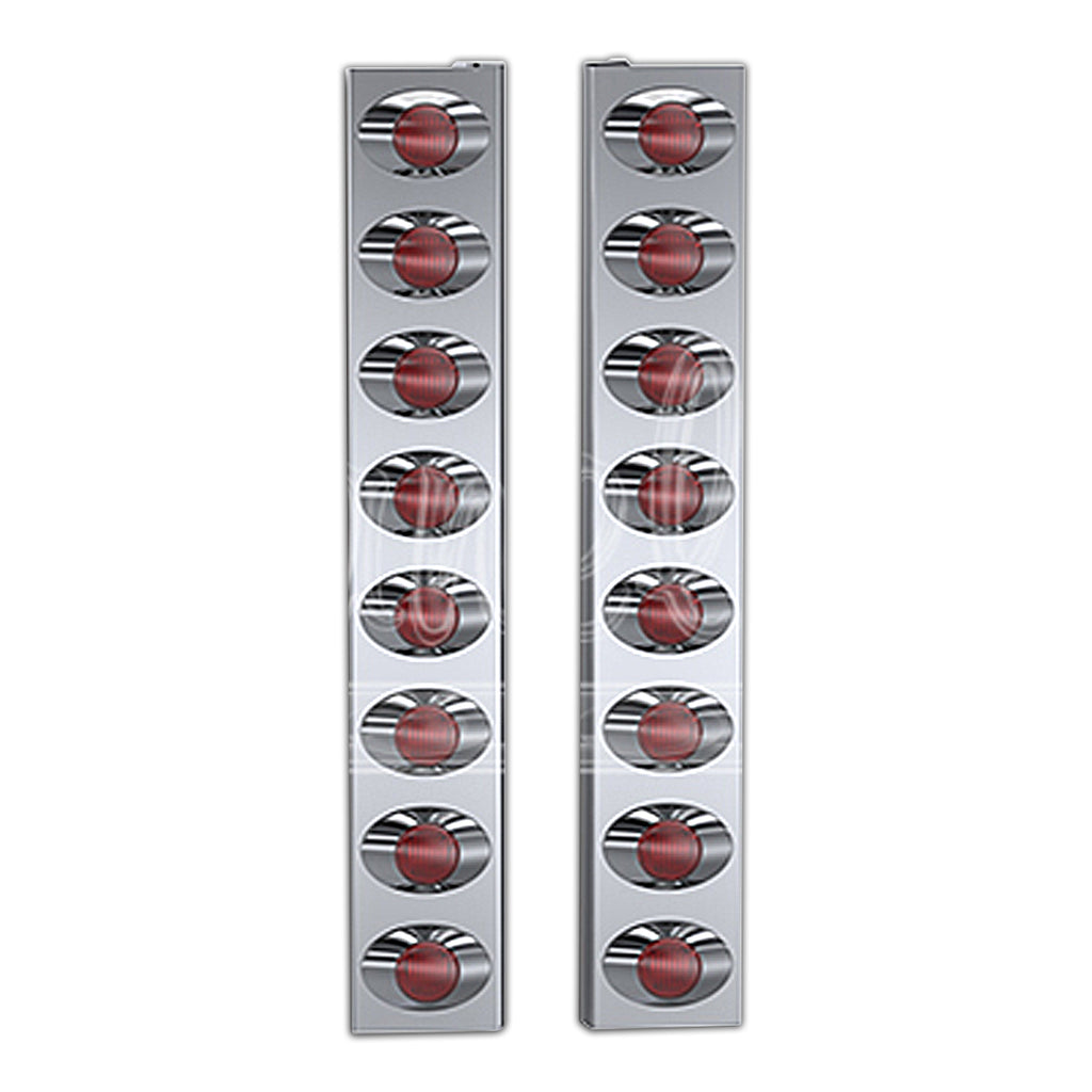 Panelite - 2005-2015 Peterbilt 378, 379, 388 and 389 Stainless Steel Standard Rear Air Cleaner Light Boxes - Red LEDs (8 x M3 Lights)