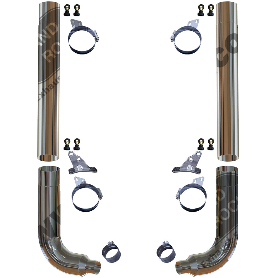Grand Rock - 1994-2002 Peterbilt 379 Retro Fit Duplex Chrome 7" Diameter Exhaust Kit w/ Offset Brackets