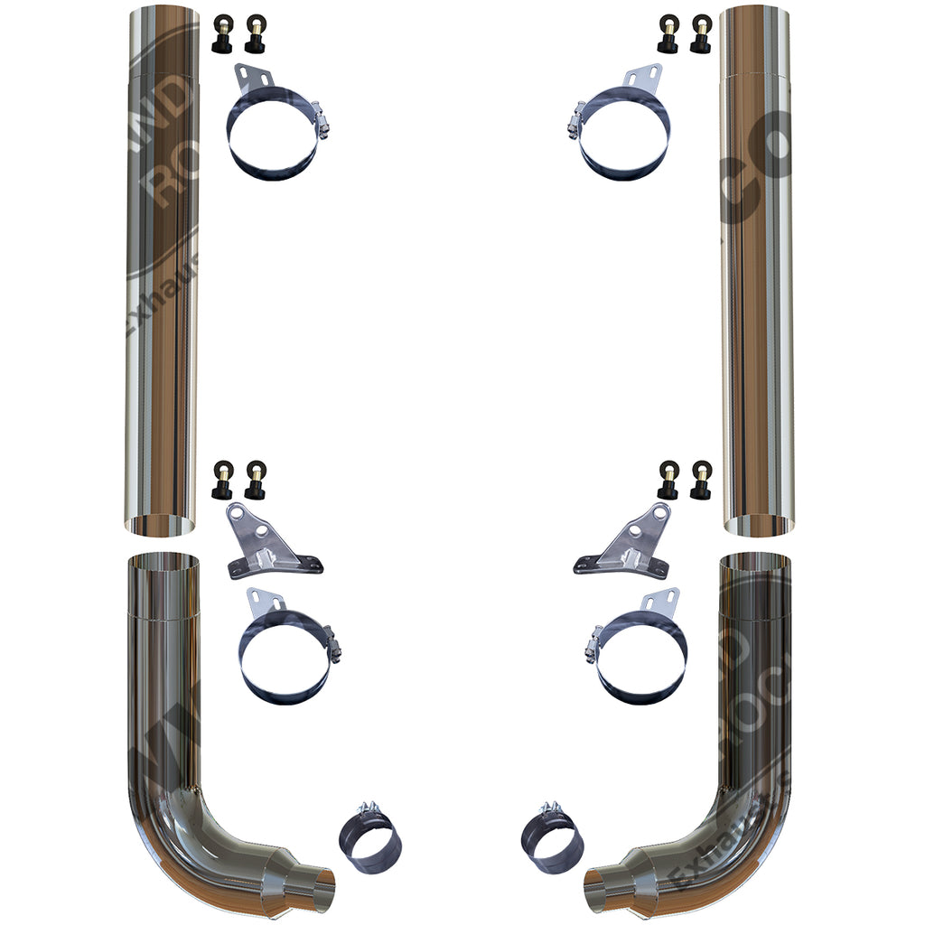 Grand Rock - 2003-Newer Peterbilt 379 Retrofit Chrome Duplex Exhaust Kit w/ Offset Brackets