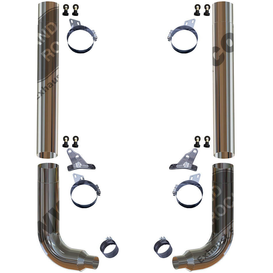 Grand Rock - 1994-2002 Peterbilt 379 8" Retrofit Duplex Chrome Exhaust Kit w/Offset Brackets