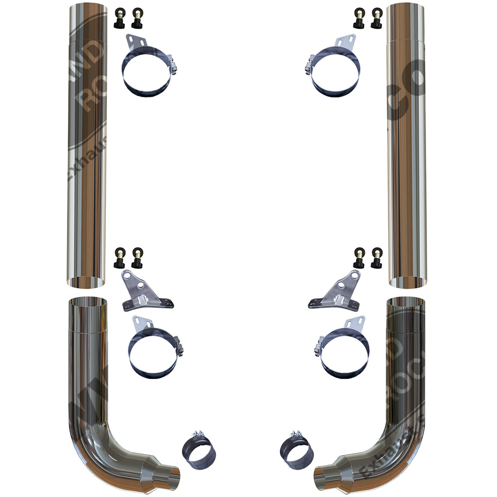 Grand Rock - 1994-2002 Peterbilt 379 8" Retrofit Duplex Chrome Exhaust Kit w/Offset Brackets