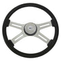 18" Black Painted Wood Rim, Chrome 4-Spoke w Slot Cut Outs & Matching Bezel Chrome Horn Button (Logo)