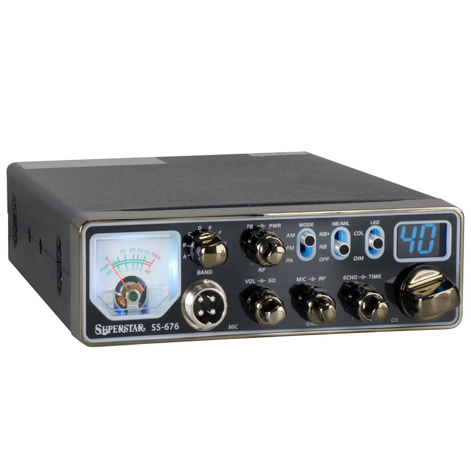 SuperStar SS-676V Slim 80 Watt 10 Meter Radio with AM / FM / PA Modes - Berube's Truck Accessories
