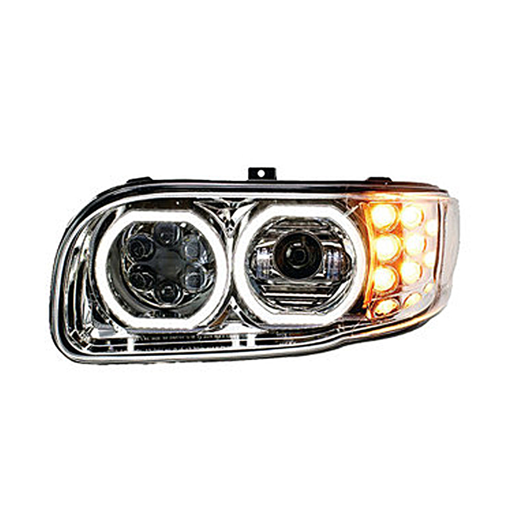 Peterbilt 388/389 LED Headlight with Halo, Chrome, Driver or Passenger Side