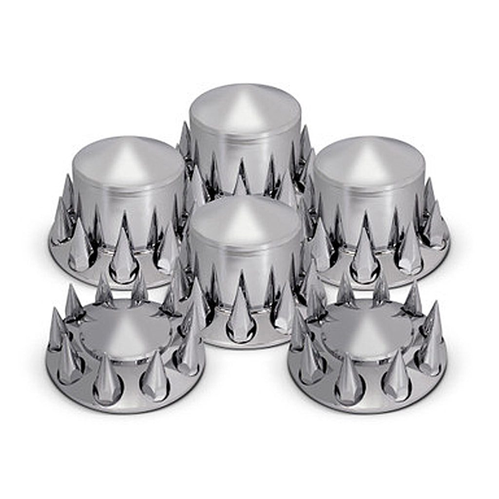Pointed Front & Rear Axle Cover Kit W/ 33mm Spike Threaded Lug Nut Covers