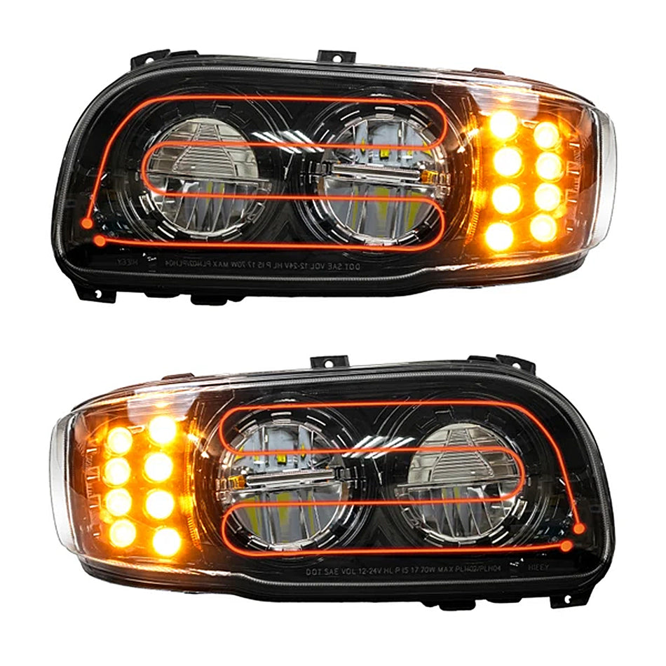Peterbilt 388/389 LED Headlight with Heated Lens in Black Housing (Driver or Passenger Side)