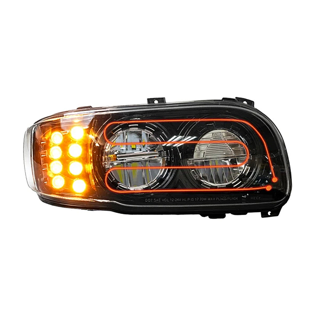 Peterbilt 388/389 LED Headlight with Heated Lens in Black Housing (Driver or Passenger Side)