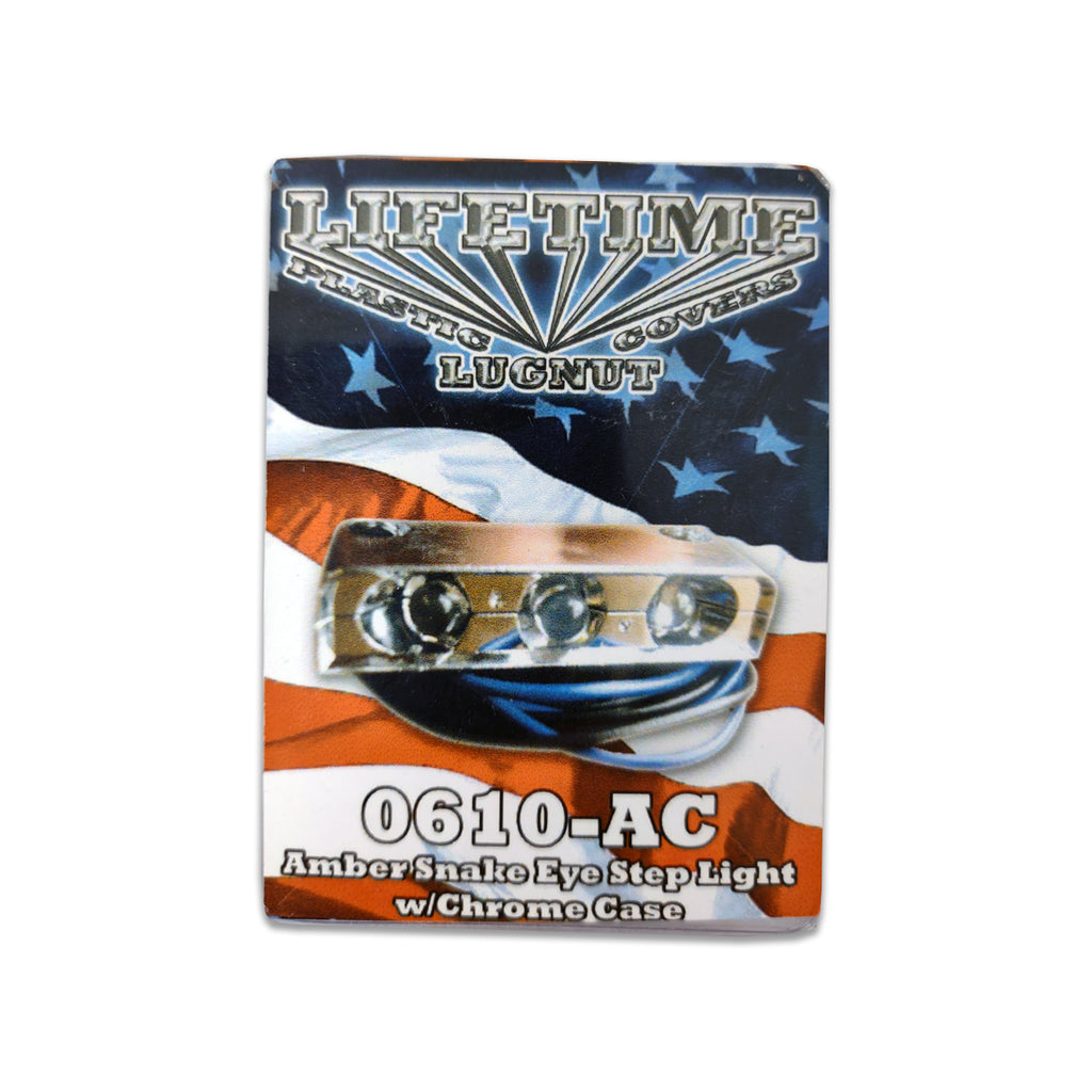 Lifetime Nut Covers - 3 Diode Snake Eye Step Light w Chrome Case (Amber)