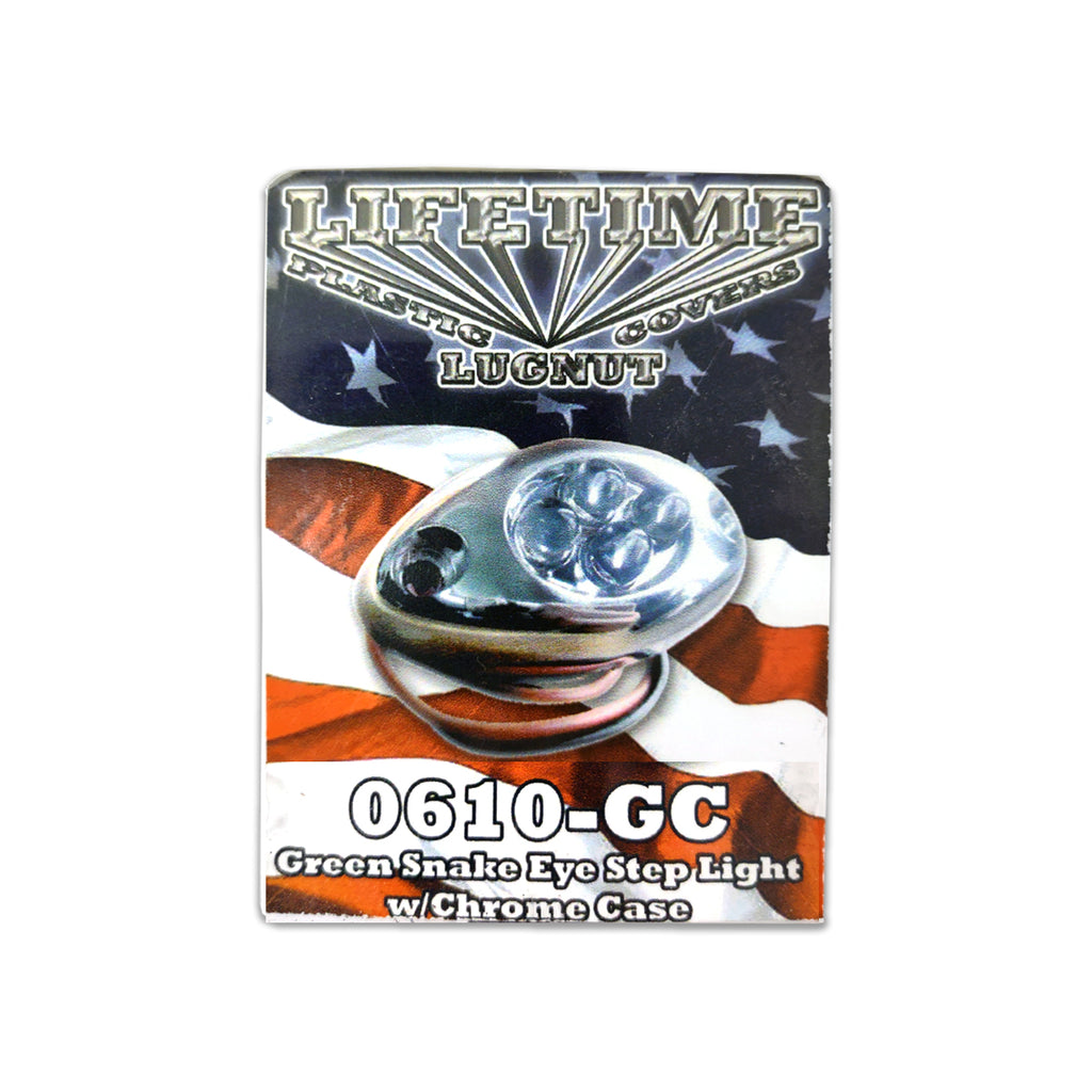 Lifetime Nut Covers - 3 Diode Snake Eye Step Light w Chrome Case (Green)