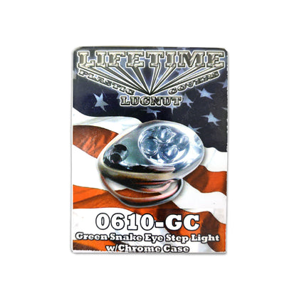 Lifetime Nut Covers - 3 Diode Snake Eye Step Light w Chrome Case (Green)