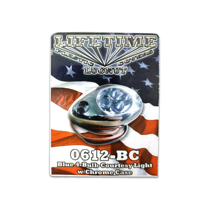 Lifetime Nut Covers - 4 LED Courtesy Light w Chrome Case (Blue)