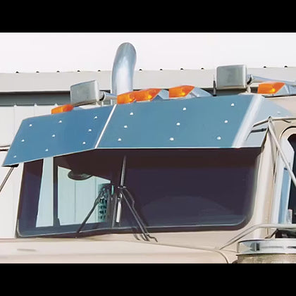 Roadwork's 1985-1998 Kenworth Flat Windshield, 7" Center/9" Ends, Stainless Steel Bowtie Style Visor