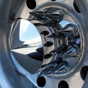 Chrome ABS Plastic Rear Pointed Axle Cover Kit w Removable Center Cap & 33mm Threaded Nut Covers