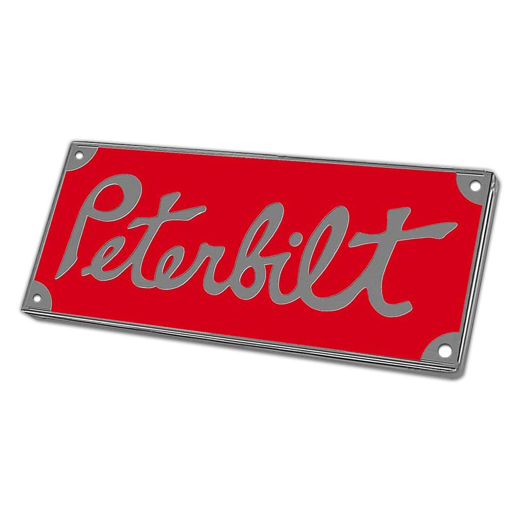 Old School Style Rectangle Peterbilt Emblem - Red or Black & Chrome