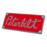 Old School Style Rectangle Peterbilt Emblem - Red or Black & Chrome