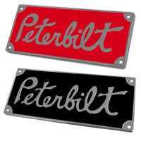 Old School Style Rectangle Peterbilt Emblem - Red or Black & Chrome