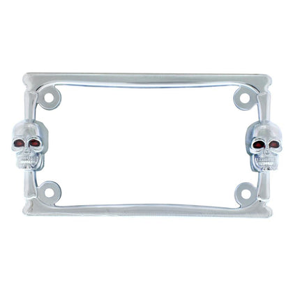 Two Skulls Chrome Motorcycle License Plate Frame