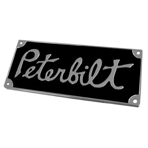 Old School Style Rectangle Peterbilt Emblem - Red or Black & Chrome