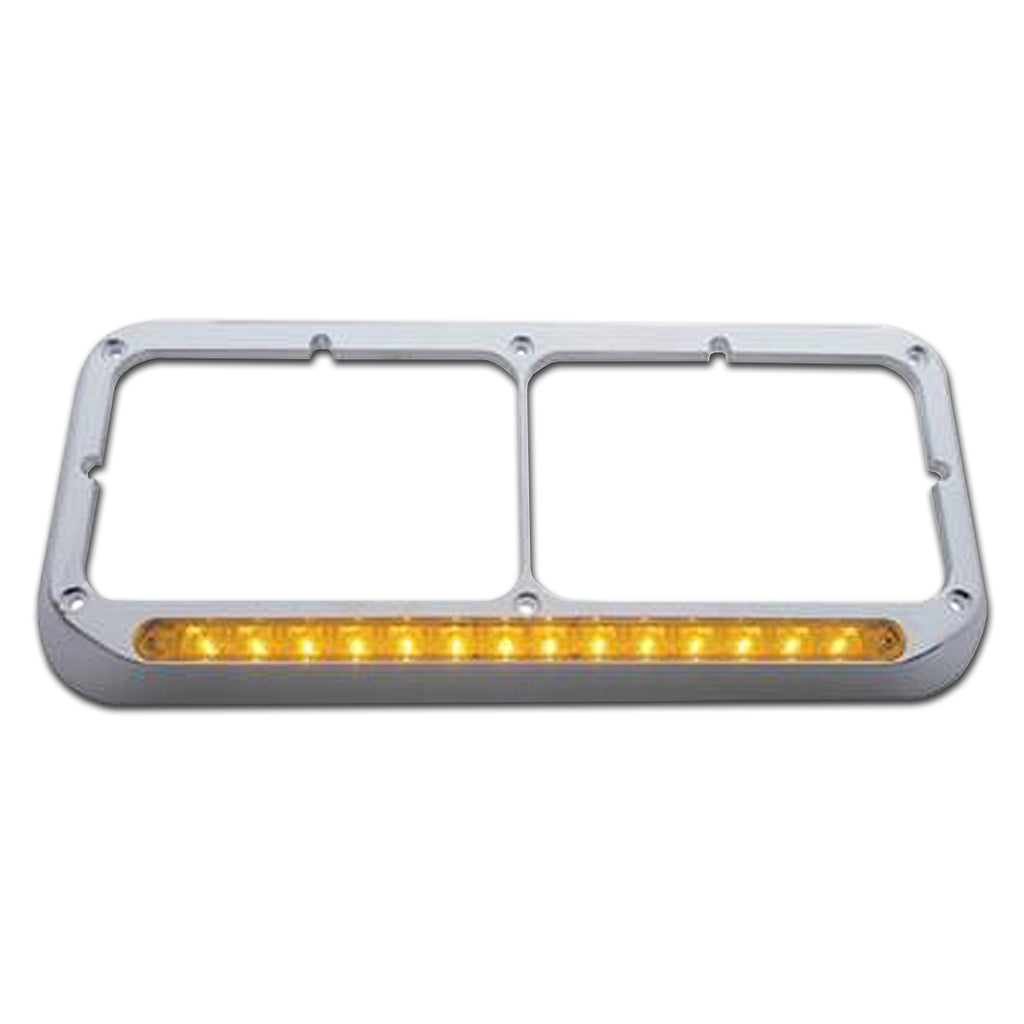 14 LED Chrome Rectangular Dual Headlight Bezel - Amber LED & Amber Lens