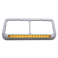 14 LED Chrome Rectangular Dual Headlight Bezel - Amber LED & Amber Lens