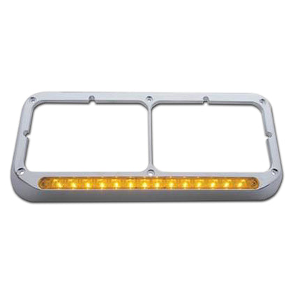 14 LED Chrome Rectangular Dual Headlight Bezel - Amber LED & Amber Lens