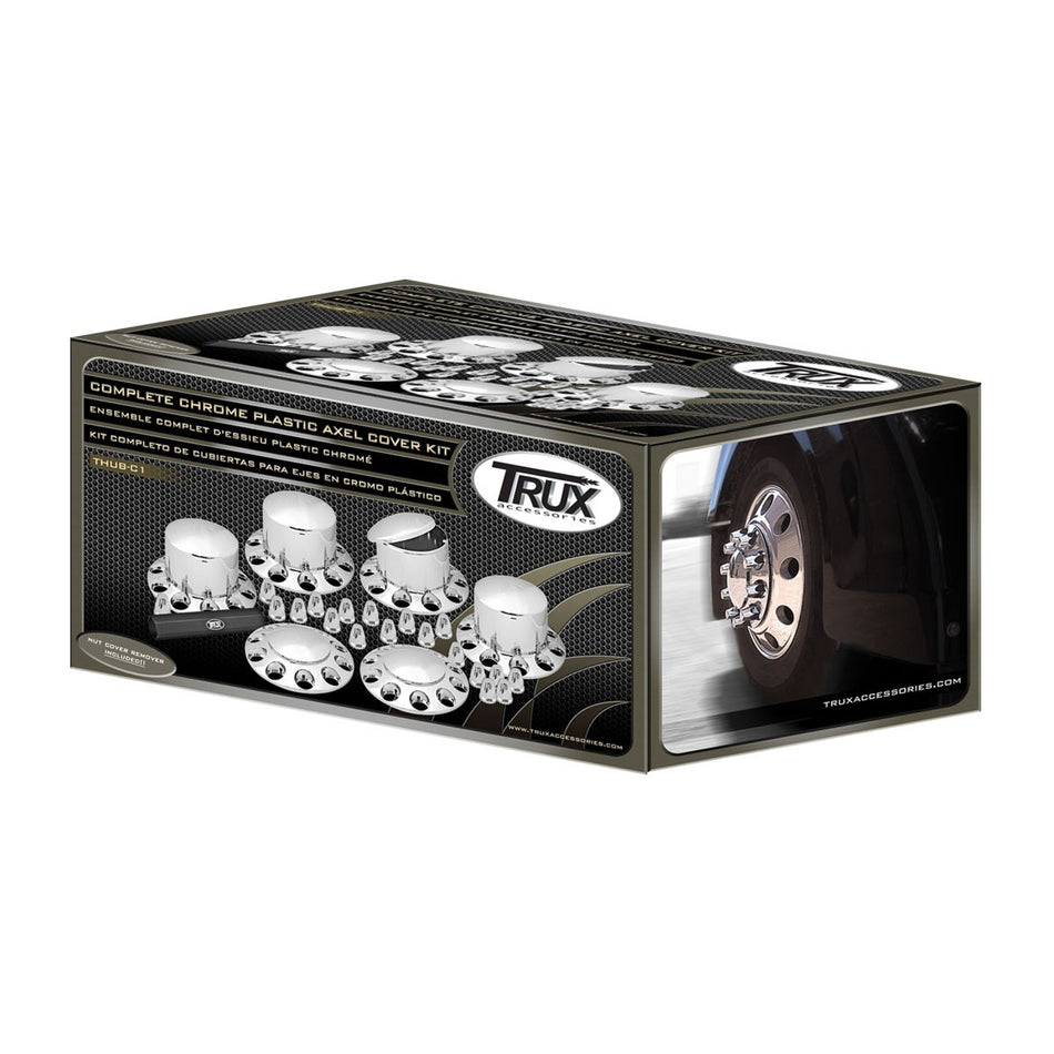 Trux - Complete Chrome ABS Plastic Axle & Nut Cover Kit (2 Front Covers, 4 Rear Covers)