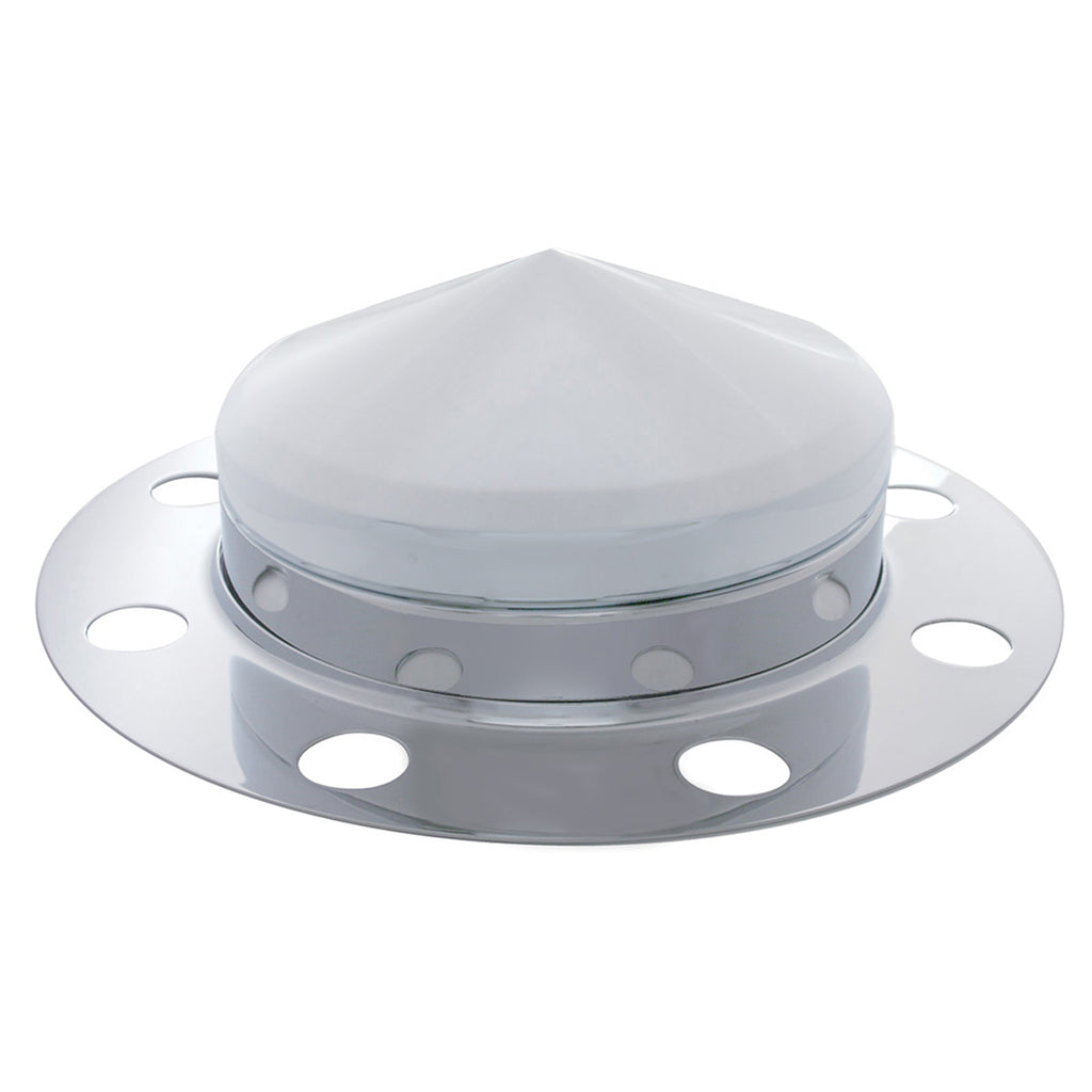 Chrome Pointed Front Axle Cover 3PC Kit For 33mm Nut Cover - Steel/Aluminum Wheel (8 Holes)