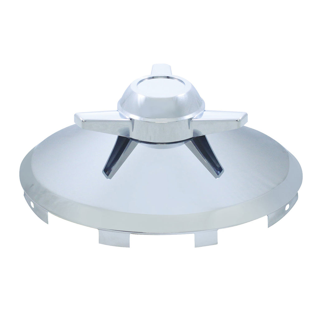 Universal Chrome Front Hubcap With 3 Bar Straight, Left Swing or Right Swing Spinner - 7/16" Lip